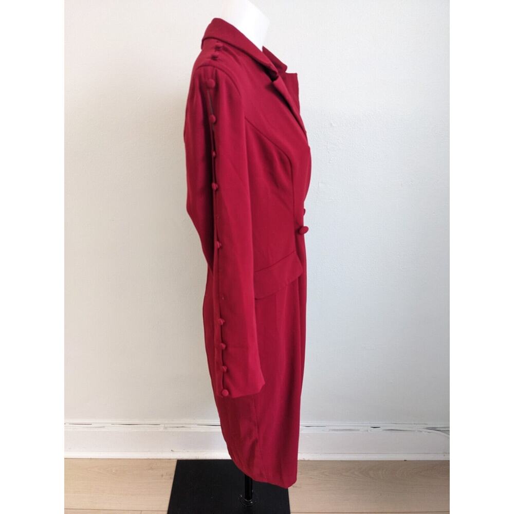 Badgley Mischka Size 4 Faux Wrap Blazer Sheath Dress Red V Neck Long Sleeves - Picture 10 of 16
